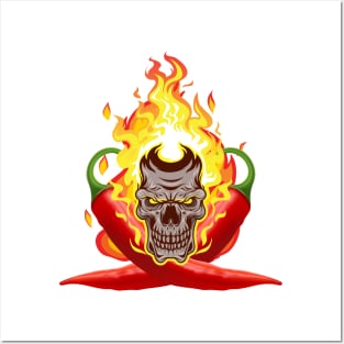 Skull Flame Head Pepper Lover Posters and Art